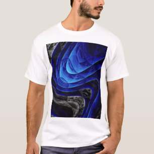 青い波状抽象芸術、デジタルアート背景。 Tシャツ