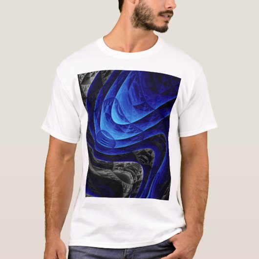 青い波状抽象芸術、デジタルアート背景。 Tシャツ (正面)