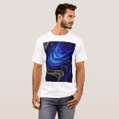青い波状抽象芸術、デジタルアート背景。 Tシャツ (正面フル)