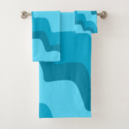 青い波状海波のグラデーション バスタオルセット