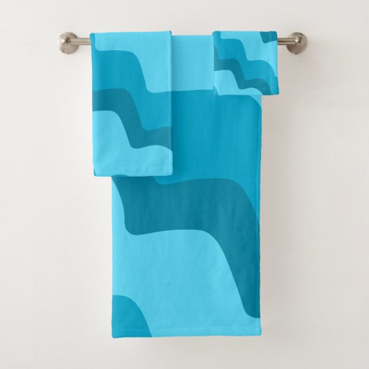 青い波状海波のグラデーション バスタオルセット (インサイチュ)