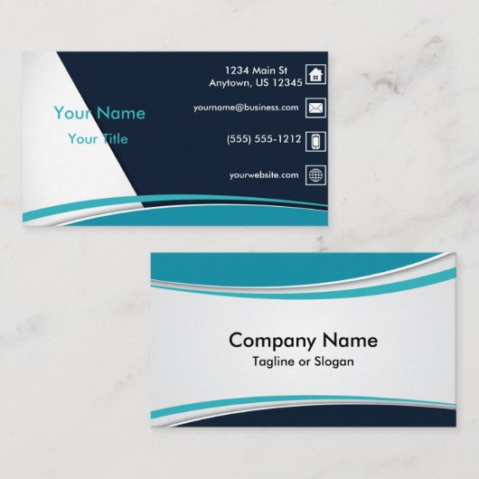 青い波線 名刺 (正面/裏面)