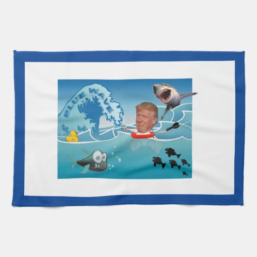 青い波/反切札、 キッチンタオル (横)