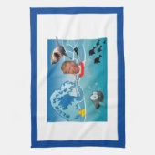 青い波/反切札、 キッチンタオル (縦)