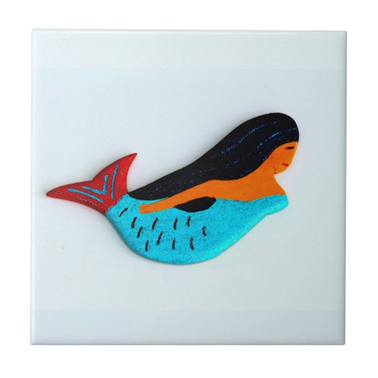 青い泳ぎの人魚のタイル タイル (正面)