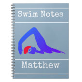 青い泳ぐ人、Swimノートパーソナライズされた、 ノートブック (正面)