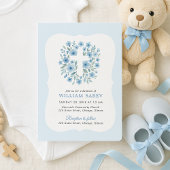 青い洗礼招待状 曲線フレームデザイン 招待状