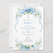 青い洗礼 花の女の子の命名式 招待状 (正面)