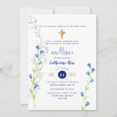 青い洗礼　花の洗礼式　カトリックの十字架 招待状 (正面)