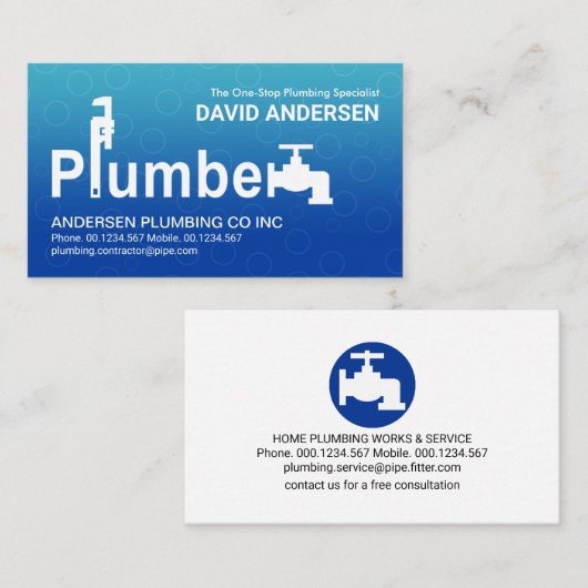 青い洪水水の吹き出し配管 名刺 (正面/裏面)