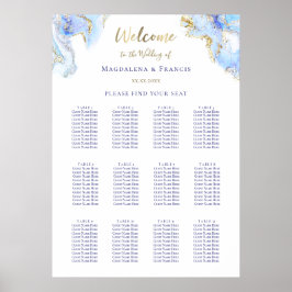 青い流体大理石結婚のシーティングチャート ポスター