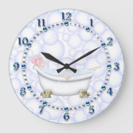 青い浴室の泡 ラージ壁時計