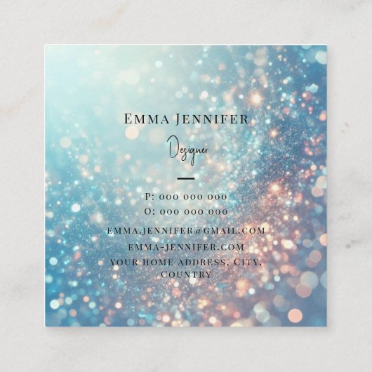 青い海かすかな優しいグリッター背景 スクエア名刺 (裏面)