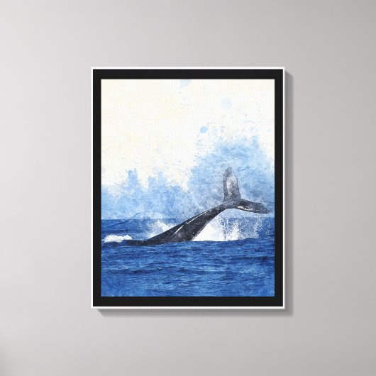 青い海で勢いよく跳ねるシンメイ鯨の芸術作品 キャンバスプリント (正面)