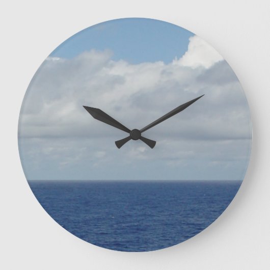 青い海とふわふわの雲の壁掛け時計 ラージ壁時計 (正面)