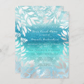 青い海と空のきらきらオンブルーフラワー箔ネイビー 招待状 (正面/裏面)