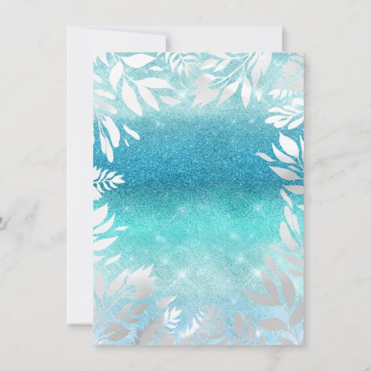 青い海と空のきらきらオンブルーフラワー箔ネイビー 招待状 (裏面)