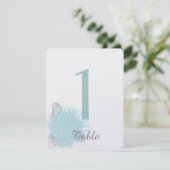 青い海と貝殻のビーチウェディング テーブルナンバー 招待状 (スタンド正面)