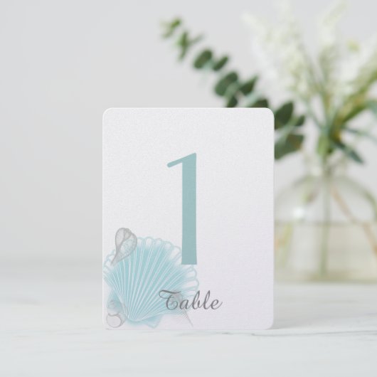 青い海と貝殻のビーチウェディング　テーブルナンバー 招待状 (スタンド正面)