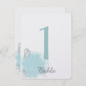 青い海と貝殻のビーチウェディング　テーブルナンバー 招待状 (正面/裏面)