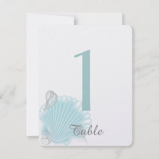 青い海と貝殻のビーチウェディング　テーブルナンバー 招待状 (正面)