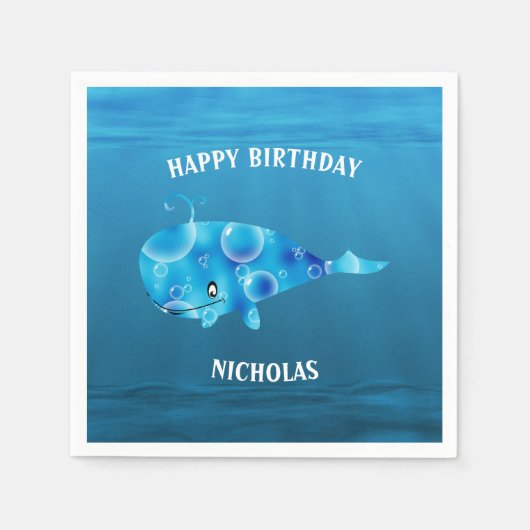青い海と鯨 スタンダードカクテルナプキン (正面)