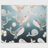 青い海にかわいい水色のクジラ ラッピングペーパー (フラット)