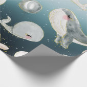 青い海にかわいい水色のクジラ ラッピングペーパー (角)