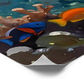青い海に光り輝くウミガメ ポスター (角)