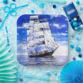 青い海に浮かぶ帆船 ペーパープレート (パーティー)