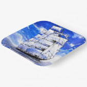 青い海に浮かぶ帆船 ペーパープレート (傾斜あり)