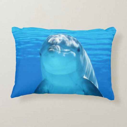 青い海のかわいいイルカの海生動物 アクセントクッション (裏面)