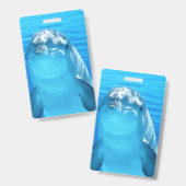 青い海のかわいいイルカの海生動物 バッジ (表裏)