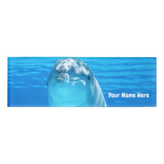 青い海のかわいいイルカの海生動物 名札 (正面)
