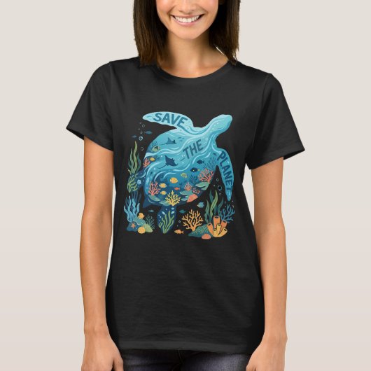 青い海のウミガメで地球を救おう Tシャツ (正面)