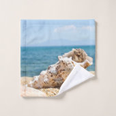 青い海のカーバラビーチの大きな澄ん貝殻 バスタオルセット (ウォッシュタオル)