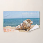青い海のカーバラビーチの大きな澄ん貝殻 バスタオルセット (ハンドタオル)