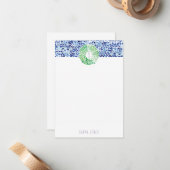 青い海のガラス手塗りの水彩画の文房具 ノートカード (正面/裏面インサイチュ)