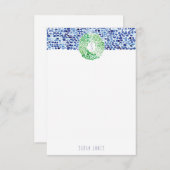 青い海のガラス手塗りの水彩画の文房具 ノートカード (正面/裏面)