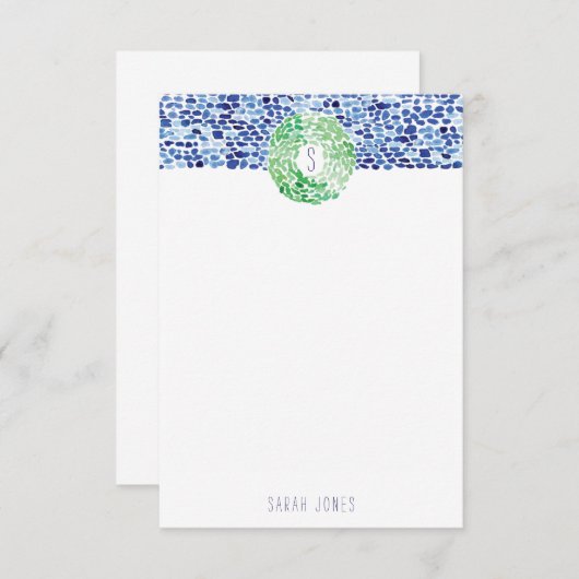 青い海のガラス手塗りの水彩画の文房具 ノートカード (正面/裏面)