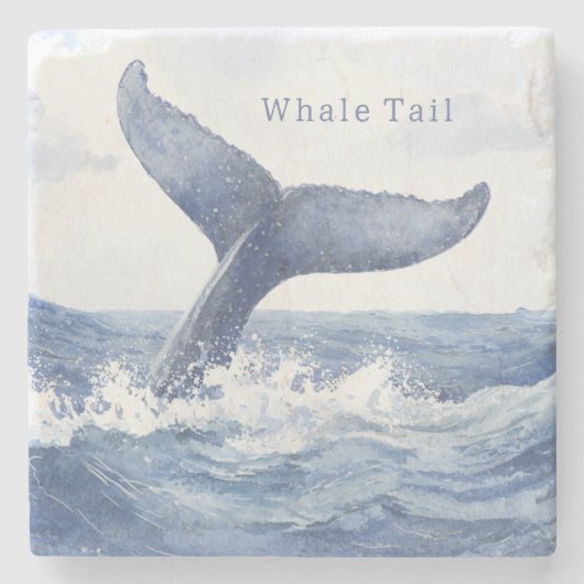 青い海のクジラの尾 ストーンコースター (正面)