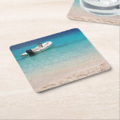 青い海のコースターの高速モーターボート スクエアペーパーコースター (アングル)