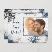 青い海のサンゴの水彩画ビーチ セーブ・ザ・デート ポストカード (正面/裏面)