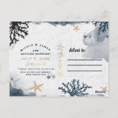 青い海のサンゴの水彩画ビーチ セーブ・ザ・デート ポストカード (裏面)