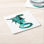青い海のドラゴンファンタジー海洋生物アート スクエアペーパーコースター (アングル)