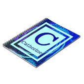 青い海のモザイクフレームのモノグラムおよび名前 ノートブック (左側)