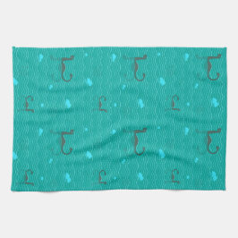 青い海の上でアイスバーグと魚を可愛くネシー キッチンタオル