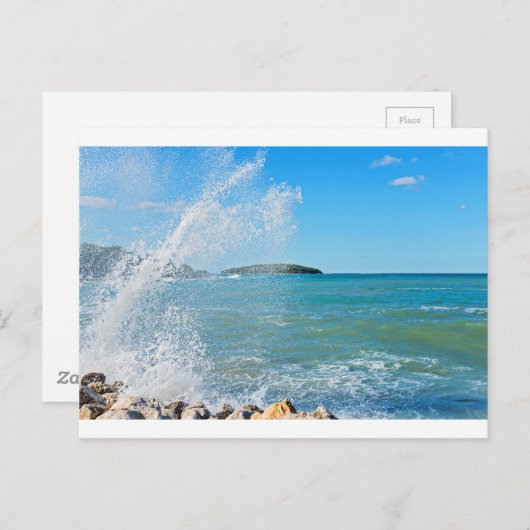 青い海の上の大きな波 ポストカード (正面/裏面)