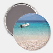 青い海の丸い磁石のスピードボート マグネット (正面/裏面)