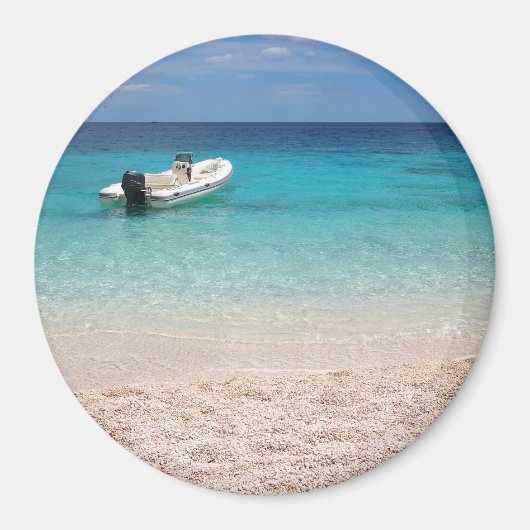 青い海の丸い磁石のスピードボート マグネット (正面)